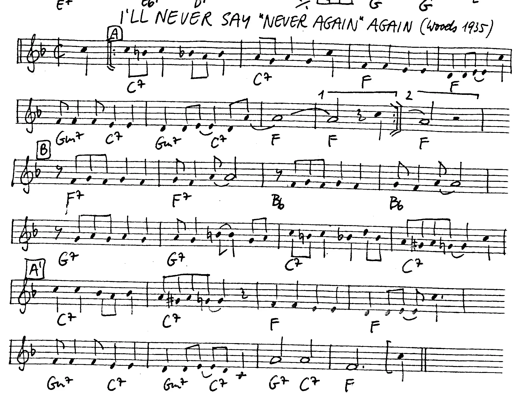 i'll never say never again free jazz leadsheet - Courtesy of the Jungle Jazz Band